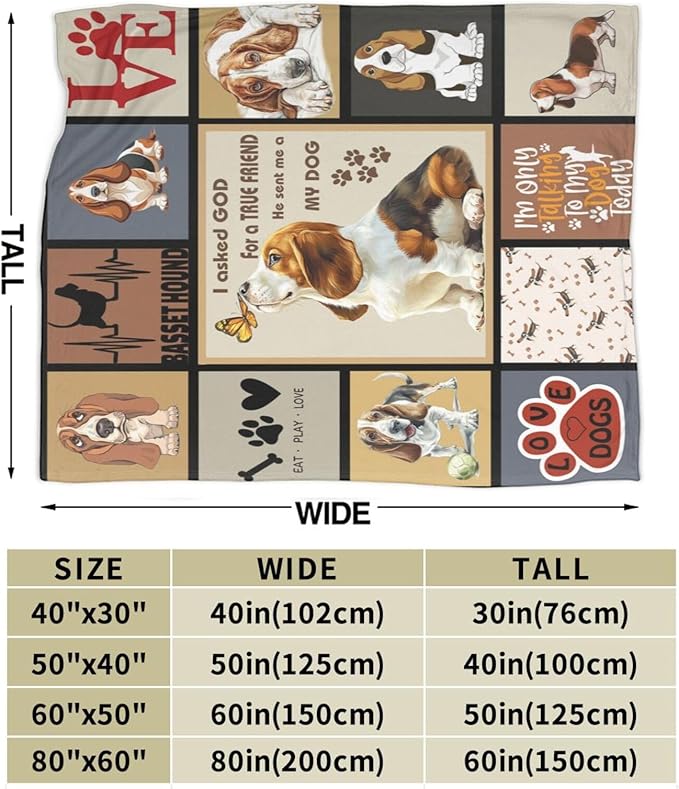 Cute Basset Hound Blanket My Friend The Basset Hounds Throw Blankets Gifts for Girls Boys Cozy Warm Soft Flannel Throws Plush Stuffed Animal Funny Pet Dog Fleece Blanket Gifts for Men Women 60"x80"