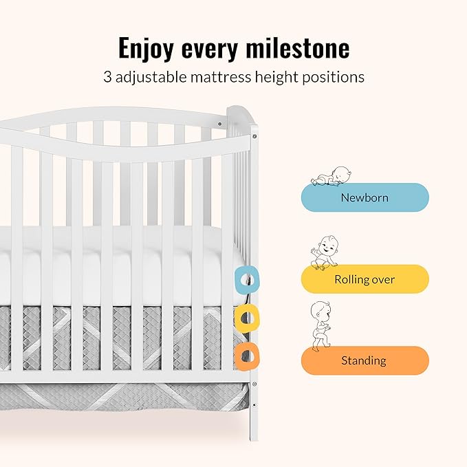 Dream On Me Chelsea 5-in-1 Convertible Full-Size Baby Crib in White, GreenGuard Gold & JPMA, Pinewood, 4 Mattress Heights, Converts to Toddler, Day & Full-Size Bed, Modern Classic Nursery