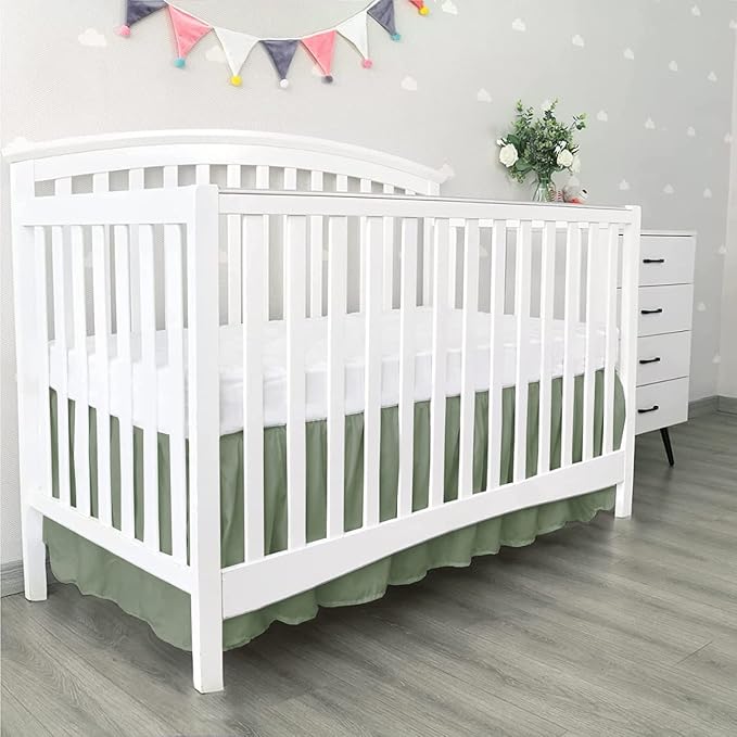 100% Egyptian Cotton, Nursery Crib Toddler (28" x 52" + 14") 800 Thread Count Crib Skirt Dust Ruffle, Bedding Skirts for Baby Boys or Girls, 14" Drop, Sage Solid