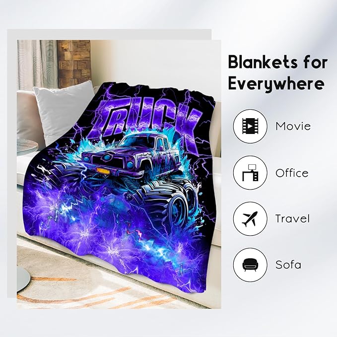 Boys Blanket Truck Blankets Gifts for Kids Toddlers, 30"x40" Lightweight Fluffy Cozy Throw for Couch Sofa