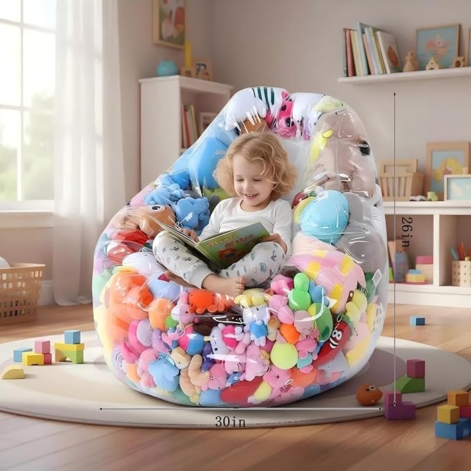 Clear Stuffed Animal Storage Bean Bag Chair Cover - Extra Large 150L, Waterproof & Easy-Clean Toy Organizer with Plastic Window,forNursery, Bedroom, Playroom (Cover Only, No Filler) (1 pcs)