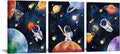 Biuteawal 3 Panels Space Wall Art Cute Astronaut Play Basketball Football Baseball Sports Picture Universe Theme Canvas Painting Funny Art Boys Girls Kids Bedroom Nursery Room Decor