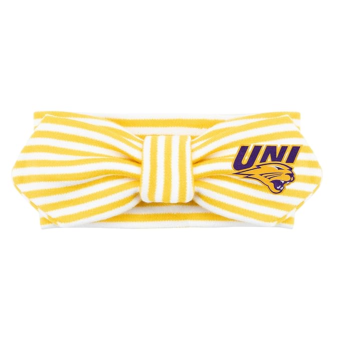 Creative Knitwear Northern Iowa Panthers Infant Girls Gold/White Striped Hair Knot Headband Embroidered Logo - Size Newborn - 4T