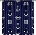 Nautical Rudder Curtains,MarineThemed Oceanic Anchor Pattern Blackout Print Home Bedroom Living Room Window Treatments 2 Panel Set 42x54 Inch