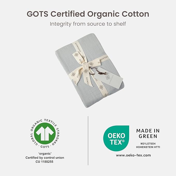 Bioweaves Organic Cotton Muslin Mini Crib Sheet, GOTS Certified Fitted Mini Crib Mattress Sheet, Extra Soft & Breathable for Toddler, Baby Boys & Girls, 38" x 24", 5 Inch Pocket, Hint of Mint