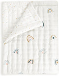 MakeMake Organics Organic Baby Blanket GOTS Certified Organic Comforter Cotton Infill Tufted - Reversible Ultra Soft Breathable (30"x40", Dotty + Rainbow)