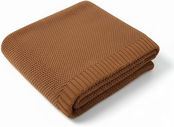 Baby Knit Blanket Soft Cotton Lightweight Newborn Blanket for Crib Stroller Toddler Nursery Shower Gift Cozy Breathable Travel Swaddle Wrap Mocha 30 x 40 Inches