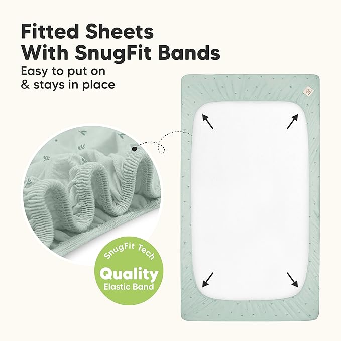 2-Pack Waterproof Baby Crib Sheets for Boys, Girls - 52x28 Viscose Derived from Bamboo Toddler Bed Sheet Neutral, Fitted Crib Mattress Protector Cover for Baby Bedding, Soft & Gentle (Bunnies)