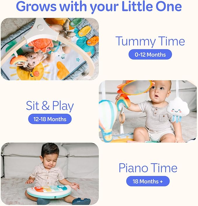 Move2Play, Montessori Inspired Wooden Kick & Play Baby Gym | Musical Piano | Thick + Soft Floor Mat | Tummy Time Activity Center | Play Mat for Newborns & Infants | Toys for Ages 0-6+ Months