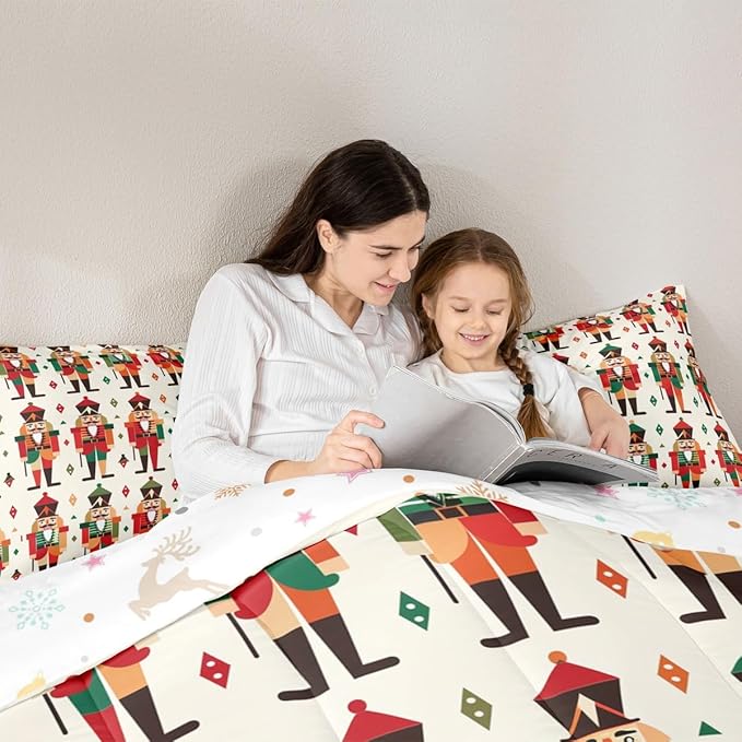 Feelyou Christmas Kids Comforter Set Twin Size Nutcracker Bedding Set Soldier Royal Guarder Princess Duvet Quilt for Kids Boys Girls Bedroom Decor Microfiber Ultra Soft Breathable