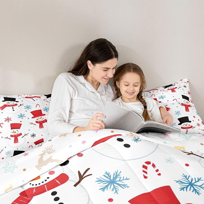 Feelyou Merry Christmas Comforter Set All Season Snowman Bedding Set with 1 Pillow Cases Winter Holiday Microfiber Kids Twin Bedclothes New Year Gift Bedroom Decor Duvet Quilt Soft Lightweight