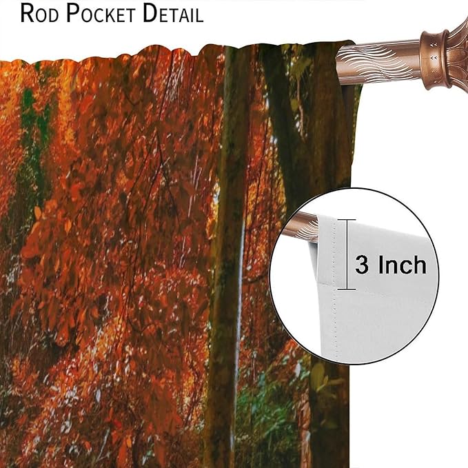 Autumn Forest Waterfall Blackout Curtains, Fall Leaves Trees Jungle Country Nature Landscape Window Drapes, for Bedroom Living Room 42" W X 54" L