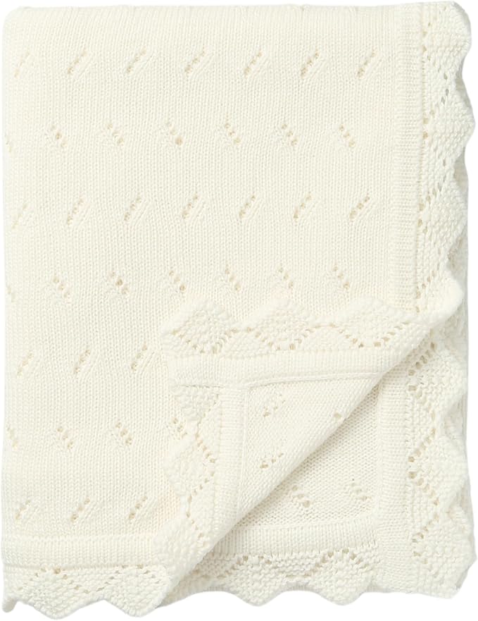 Baby Blanket 100% Cotton Knit Swaddle Soft Newborn Receiving Blanket Cozy for Boy/Girl Crib,Stroller White 40x30in