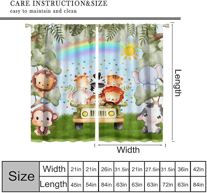 Woodland Kids Curtains Rustic Woodland Wild Animals Watercolor Forest Rainbow Sun Window Draeps for Baby Girls Boys Kids Nursery Bedroom Living Room 2 Panels, 63x72 Inch