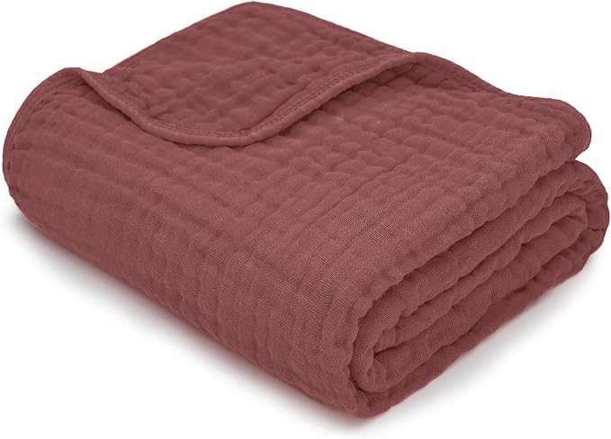 Comfy Cubs Muslin Baby Blanket - Soft, Lightweight, 6-Layer Cotton Swaddle Blankets for Newborns, Infants & Toddlers - 40" x 40" Large, Breathable & Versatile for Sleeping & Tummy Time - Wine