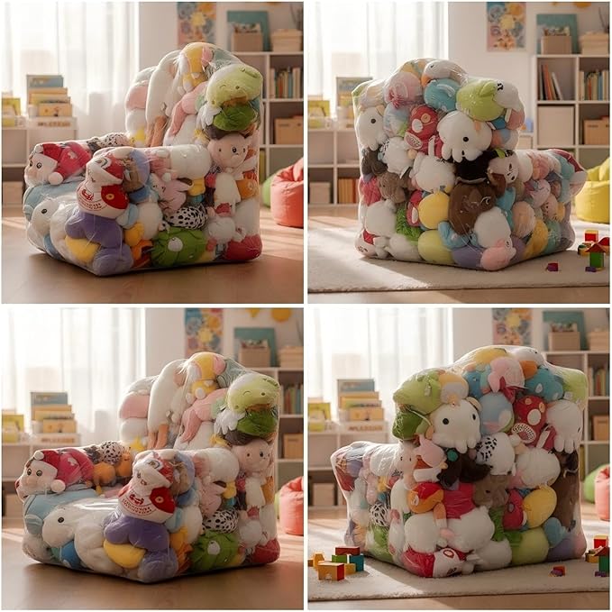 Clear Stuffed Animal Storage Bean Bag Chair Cover - Extra Large 150L, Waterproof & Easy-Clean Toy Organizer with Plastic Window,forNursery, Bedroom, Playroom (Cover Only, No Filler) (A1pcs)