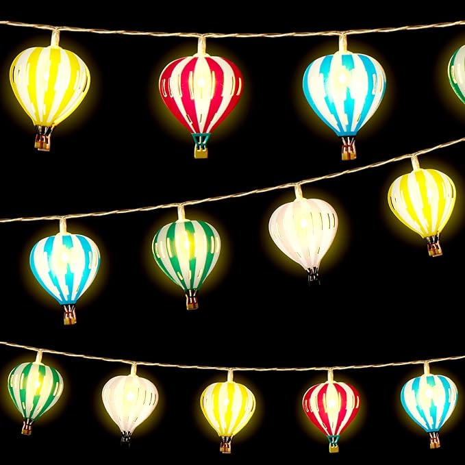 VIHOSE Christmas Multicolor Hot Air Balloon String Lights Decorations 20 LED 10 ft Hanging Hot Air Balloon Classroom Decor Battery Operated String Light Banner for Wedding Birthday Party Nursery Decor