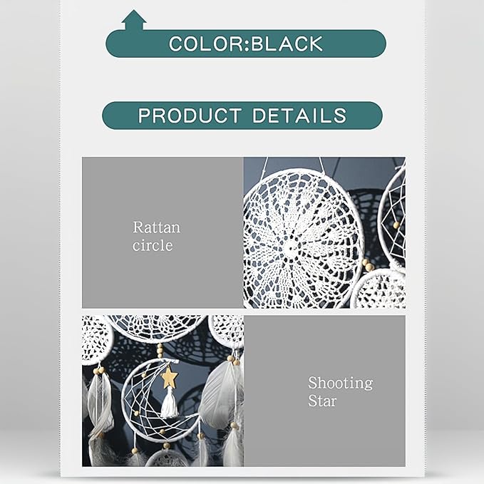 Dream Catcher Wall Decor,Large Boho Dream Catcher with Luxurious Feathers & Beads, Handmade Wall Hanging for Bedroom, Nursery, Living Room, Gift Ready for Girls & Adults (Black)