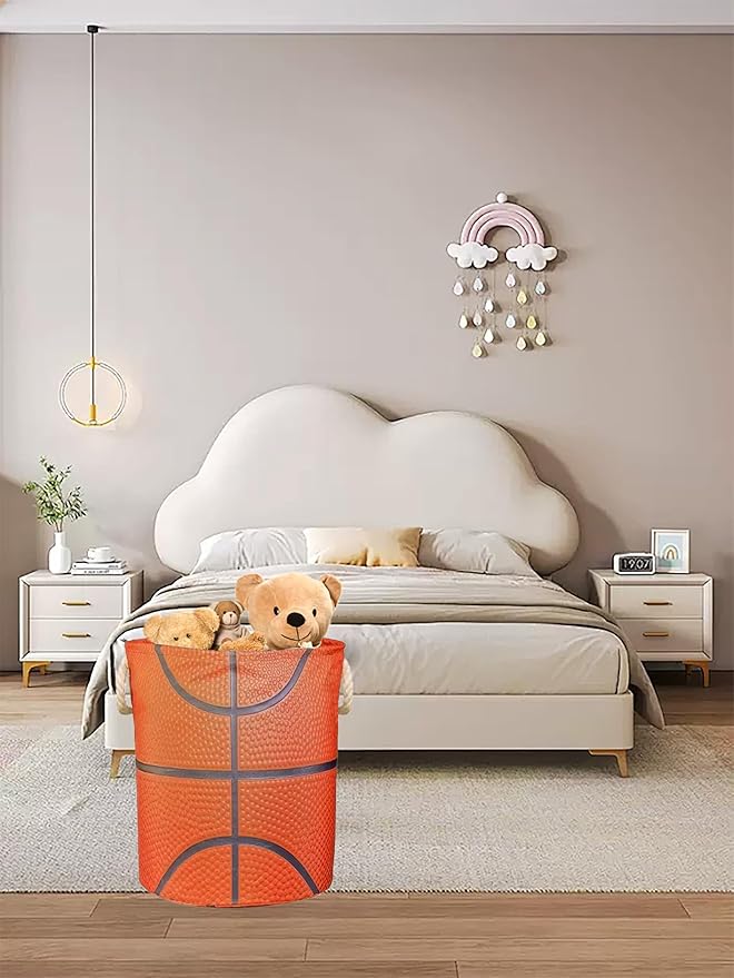 Basketball Laundry Basket Gifts for Boys, Boys' Room Decor Kids Nursery Hamper for Sports Room Basketball Decor 17.7x13.7 Inch