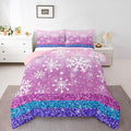 Feelyou Pink Snowflake Comforter Set King Size Winter Snowflake Bedding Set for Kids Boys Girls Christmas Duvet Quilt Glitter Print Bedroom Decor Microfiber 3 Pcs with 2 Pillow Cases