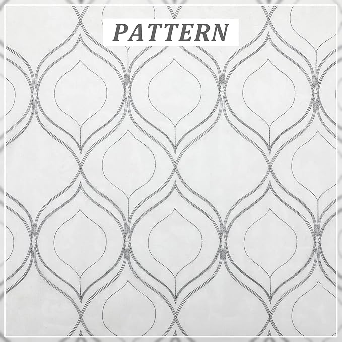VISIONTEX White Sheer Curtains 84 Inches Long 2 Panels Set Grey Moroccan Embroidered Curtains Trellis French Textured Rod Pocket Voile Tulle Semi Window Drapes for Bedroom Living Room 54 x 84 Inches