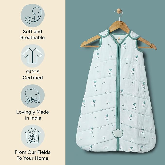 1.5 TOG Sleep Sack - Premium Organic Cotton, Soft, Breathable, Wearable Blanket for Newborns, Infants & Toddlers (6-12 Months), Unisex Baby Sleeping Bag, Gifts for Babies