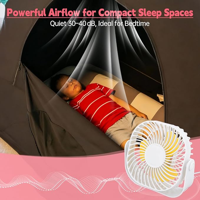 Fan Compatible with Slumberpod Blackout Sleep Tent, USB Small Desk Fan, 2 Speed 360°Rotate, Portable and Lightweight Compatible with Blackout Tent Mesh Pocket, Smooth Air Circulation for Sleeping
