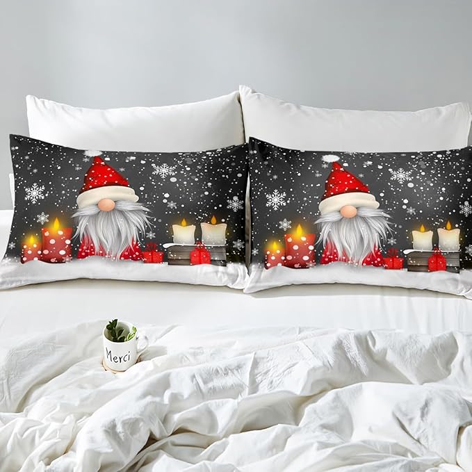 Feelyou Kids Grey Christmas Bedding Set Queen Size Xmas Dwarf Duvet Cover for Boys Girls Teens Bedroom Decor Snowflake Comforter Cover Breathable Soft Microfiber Women Men Holiday with 2 Pillow Case