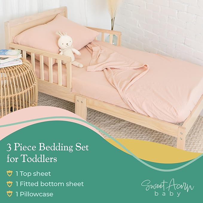 3 Piece Toddler Bedding Sets - Organic Cotton Jersey Knit - Fits Convertible Cribs and Mattresses - 9" x 28" x 52" - Fog Grey