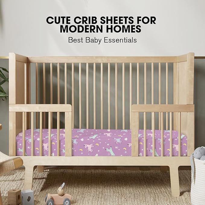 Little Grape Land Crib Sheets 4 Pack for Boys and Girls, Baby Neutral Crib Fitted Sheets for Standard Crib & Toddler Mattress, Super Soft Breathable Fitted Crib Sheet Set, Daliah & Unicorn
