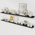 Solid Ash Wood Picture Ledge Shelf, Floating Shelves Set of 2, 56 Inch Long Large Ledge Shelves, Nursery Book Shelves Wall Mounted for Living Room Bedroom Kitchen Decor Kids Bookshelf, Black