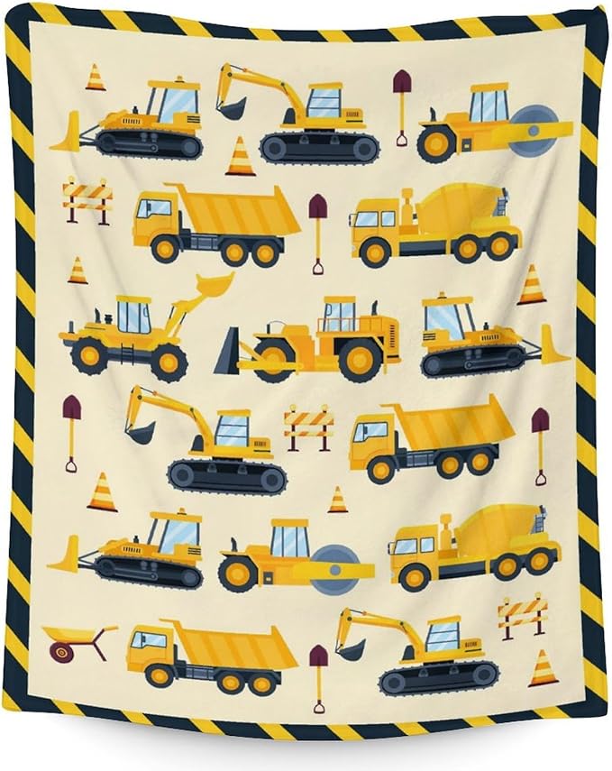 Construction Blanket for Construction Lovers - 50" x 60" Inches Warm Fuzzy Throw Blanket Gift - Yellow Throw for Sofa, Work, Living Room