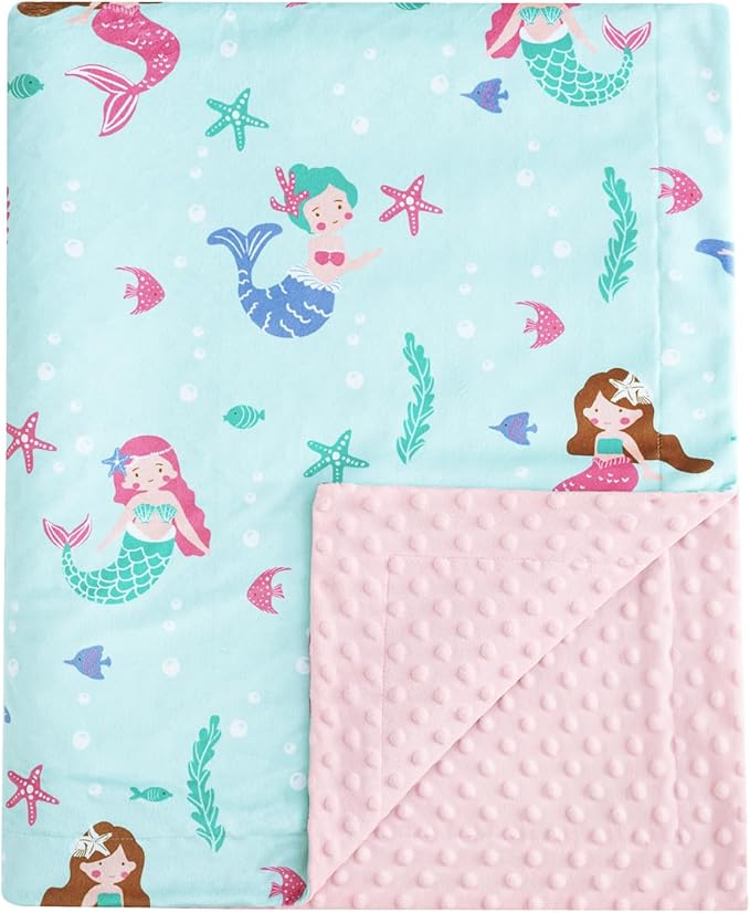 david's kids Micro Fleece Minky Baby Blanket for Girls with Double Layer and Soothing Raised Dots, Breathable and Soft Lightweight Receiving Blanket for Newborns, 30x40 Inches, Mermaid