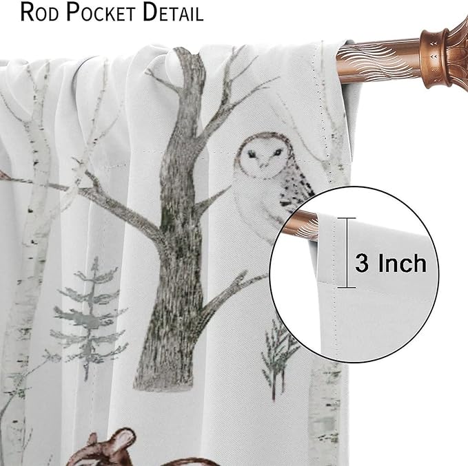 Watercolor Woodland Animal Curtains, Wildlife Bear Farmhouse Lodge Cabin Squirrel Owl Hedgehog Fox Blackout Rod Pocket Windows Door Curtain for Bedroom Living Room Home Decor 63x63in