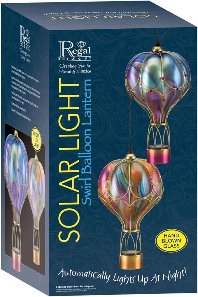 Regal Art & Gift Hot Air Balloon Solar Lantern – Hanging Solar-Powered LED Lights, Waterproof Portable Decorative Outdoor Lamp Made of Metal & Glass for Garden, Patios & Pathway – Purple(Large)