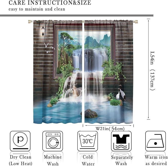 Waterfall Blackout Window Curtains, Tropical Rainforest Jungle Plants Forest Wild Nature Landscape Window Drapes, for Living Room Bedroom 42x54in 2 Panels