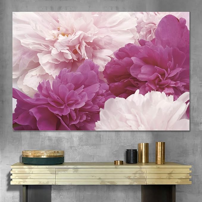 SIGNWIN Canvas Wall Art Bouquet of Blush Pink, Red and White Peony Floral Flower Photography Modern Art Romantics Closeup Relax/Calm Duotone for Living Room, Bedroom, Office - 24x36 inches