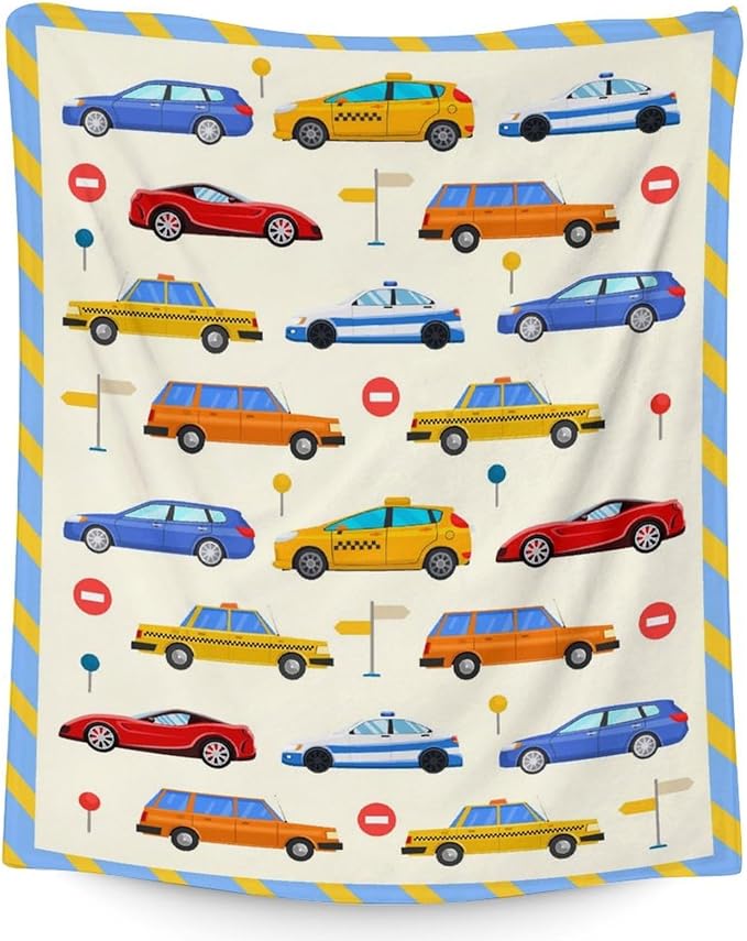 Car Throws for Boys - 40" x 50" Inches Lightweight Warm Throw Blanket for Kids, Teens - Cute Flannel Blanket Gifts for Crib, Couch, Sofa