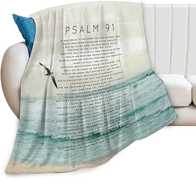 Tijuboni Psalm 91 Throw Blanket Christian Religious Gifts for Women Men Girls Boys Kids Adults Soft Flannel Fleece Blanket for Couch Sofa Bed Home Decor 40"x50"