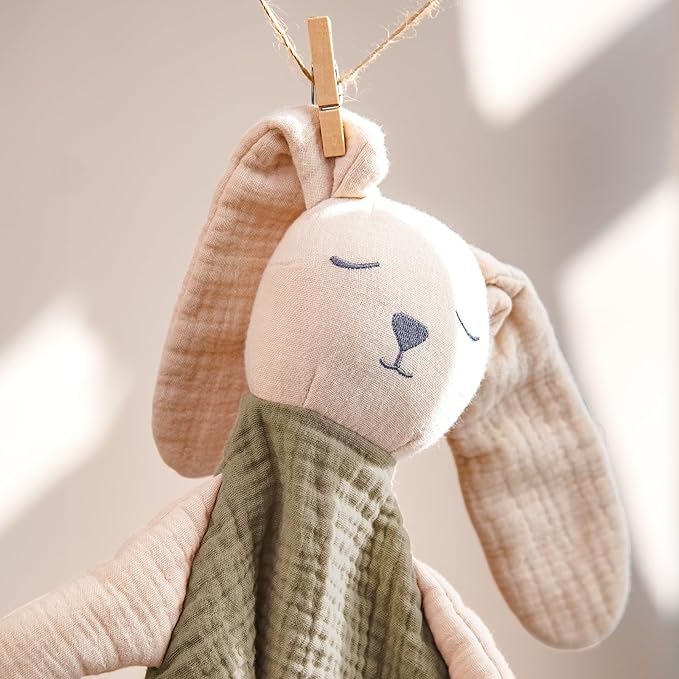 lulumoon Bunny Baby Security Blanket: Skin-Friendly Muslin Snuggle Lovey for Travel & Daycare - Newborn Gift for Baby Shower