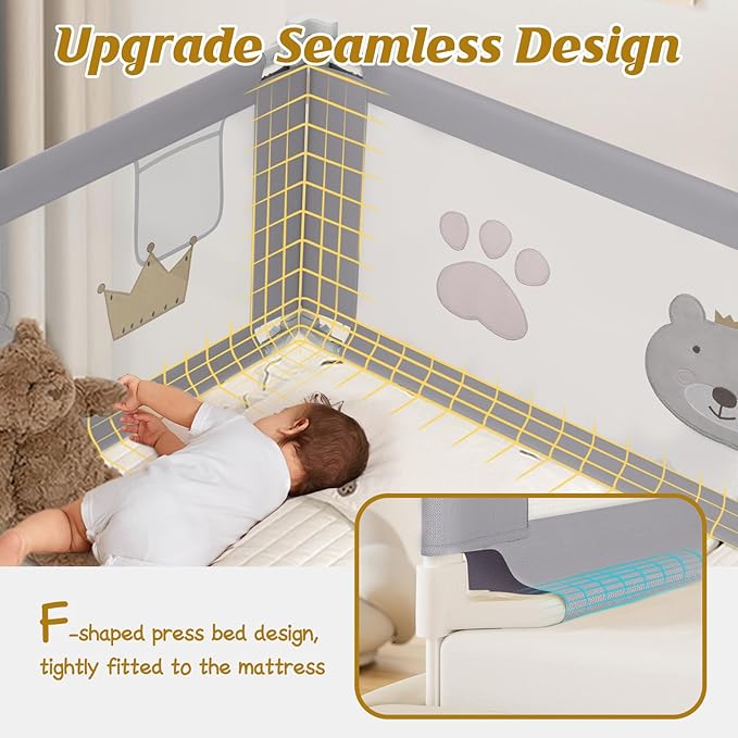 Height Adjustable Bed Rail for Toddlers, Kids Safety Baby Bed Rail for Twin/Full/King/Queen Size Bed (1 Side, 74.8 Inch)