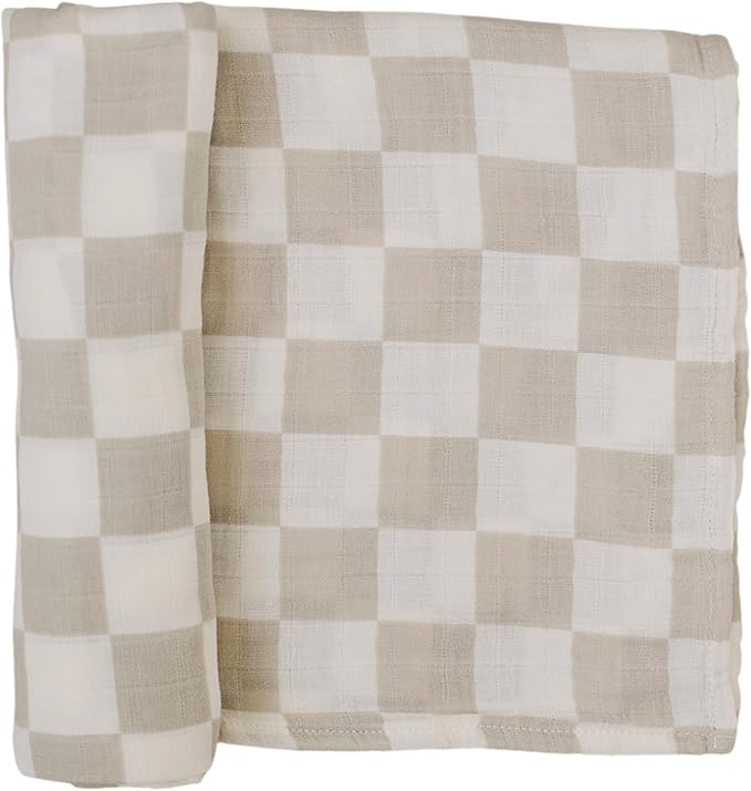 Mebie Baby Taupe Checkered Muslin Swaddle, Modern and Neutral Swaddle Blanket for Baby Girl or Boy, Soft Baby Blankets, Newborn Swaddle Blanket, 0-3 Month, Comfy Wrap, Baby Essentials & Gifts