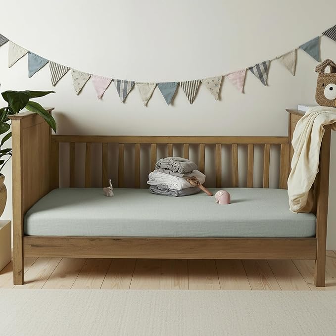 Bioweaves Organic Cotton Muslin Crib Sheet, GOTS Certified Fitted Crib Mattress Sheet, Extra Soft & Breathable for Toddler, Baby Boys & Girls, 52" x 28”, 8 Inch Pocket, Hint of Mint