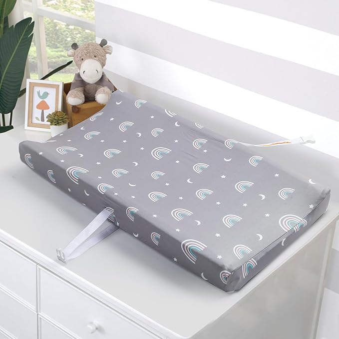 Changing Table Pad Cover Elastic Changing Pad Cover Premium Baby Changing Pad Cover 2 Pack for Boys Girls Soft and Comfortable (Rainbow and Dinosaur Park)