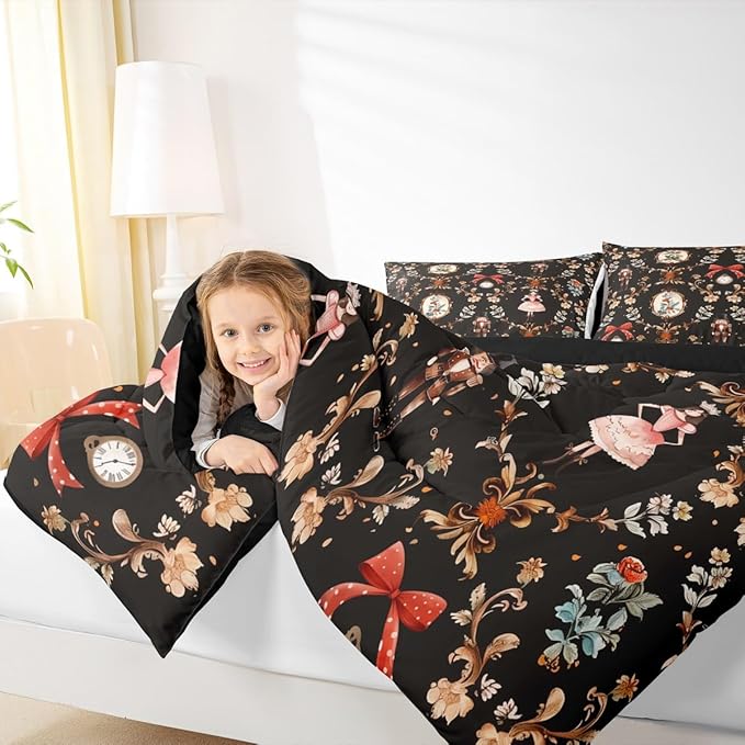 Feelyou Christmas Kids Comforter Set Full Size Nutcracker Bedding Set Soldier Royal Guarder Princess Duvet Quilt for Kids Boys Girls Bedroom Flower Bow Decor Microfiber Ultra Soft Breathable