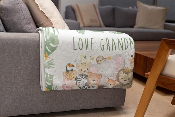 Personalized Baby Blankets with Name | Custom Woodland Newborn Blanket for Baby Girl and Baby Boy | Unisex Warm Soft Fleece Swaddle Blanket Minky | (Group Animals, Fleece 60"x80")