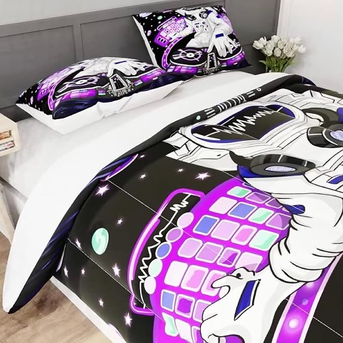 kxry Space Astronaut Galaxy Comforter Sets Twin Size Outer Space Themed Bedroom Decor Bedding Sets Black and Purple Bedding Quilt for Kids Teen Girls 1 Comforter+ 1 Pillowcase