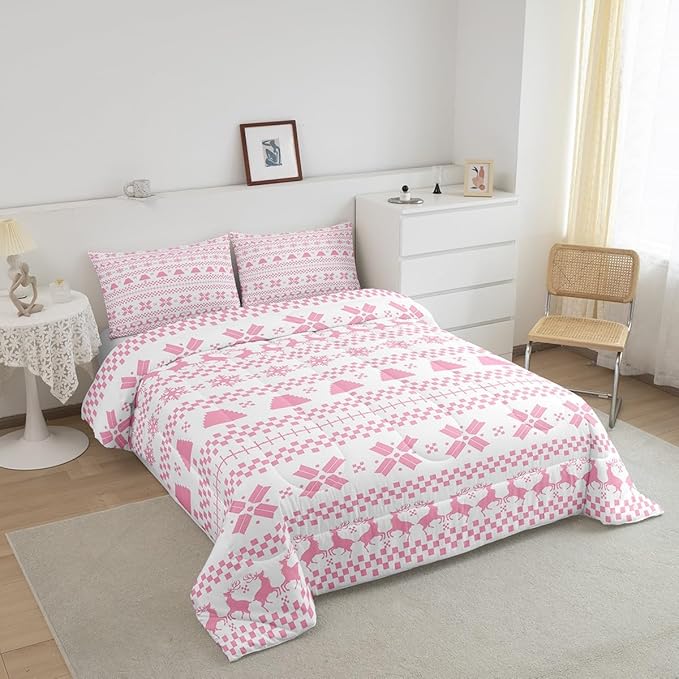 Feelyou Christmas Bedding Set for Kids Boys Girls Toddler Size Xmas Deer Elk Decor Comforter Set Ultra Soft Winter Comforter Xmas Snowflake Duvet Quilt Bedroom Decor Christmas Decor Quilt