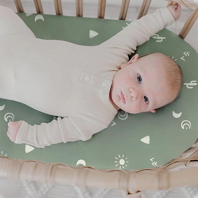 GRSSDER Stretchy Ultra Soft Fitted Bassinet Sheet Set 2 Pack, Universal Fit for Bassinets Baby Cradle Moses Basket Oval Rectangle Mattress Safe and Snug, Sunny Holiday Stylish Print