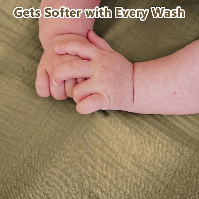 Muslin Crib Sheet – 100% Cotton Baby Fitted Sheet for Boys & Girls, Ultra Soft & Breathable, Snug Fit with 360° Elastic, Fits Standard Crib Mattress 28" x 52" & Toddler Beds.